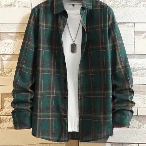 Green Mens Plaid Shirt - Picture 2 of 7